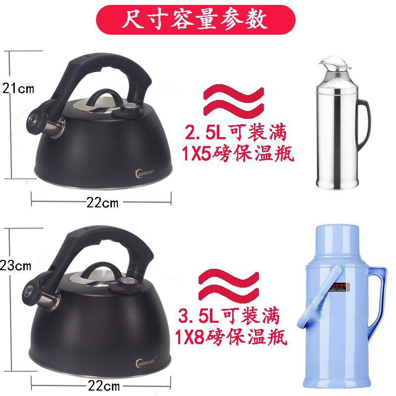 出口欧洲2.5/3.5升温度计家用电磁炉煤气炉用304不锈钢鸣笛烧水壶