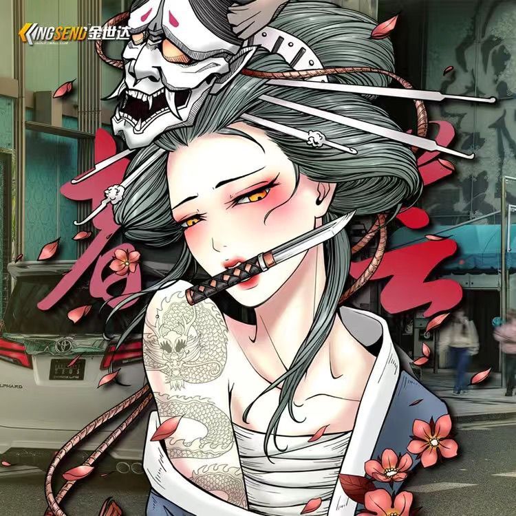 汽车个性创意艺伎车贴卡通车身贴纸摩托车电动车划痕贴头盔装饰贴