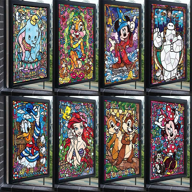 复古教堂彩色玻璃贴纸静电磨砂玻璃贴膜镜子卫生间欧