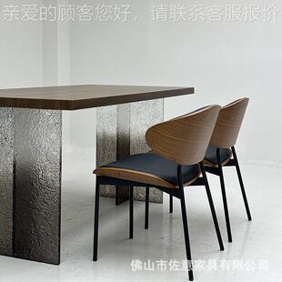亚克力浮黑胡桃纹岩木板餐椅组合诧寂风悬长方桌形书桌103饭桌原