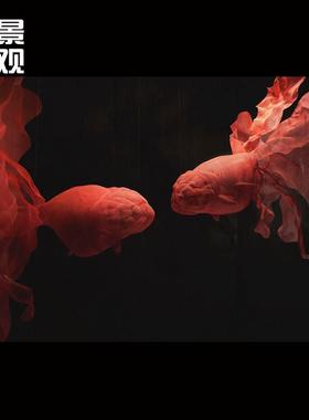 艺术铁艺新中式金属网异形抽象酒店金鱼雕塑吊饰定制作工艺品摆饰