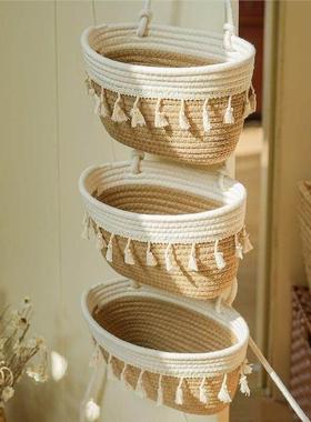 藤编挂墙收纳篮挂筐宿舍房间置物架壁挂袋棉线线编织墙挂式门后吊