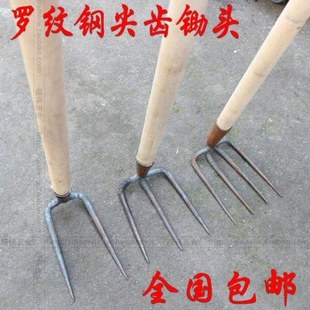 包邮纯钢锻打尖齿锄头长柄锄头种菜全钢防脱锄头园艺翻地松土耙子
