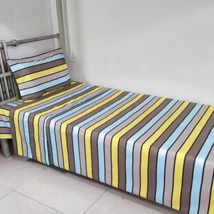 宿舍床上纯棉三件套大学生全套枕套被套床单斜纹单件床品黄绿蓝条