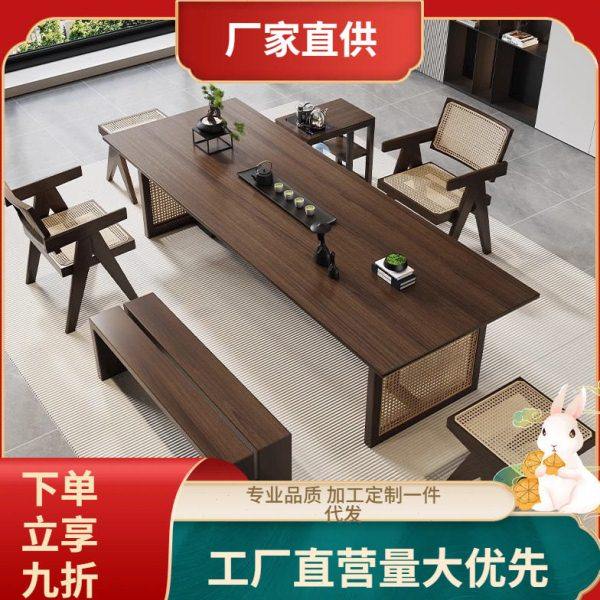 新中式茶桌椅组合 家用客厅茶几茶台藤编接待泡茶桌实木大板茶桌,商业/办公家具,茶台/茶桌,淘宝优惠券,粉丝福利购,淘宝优惠卷