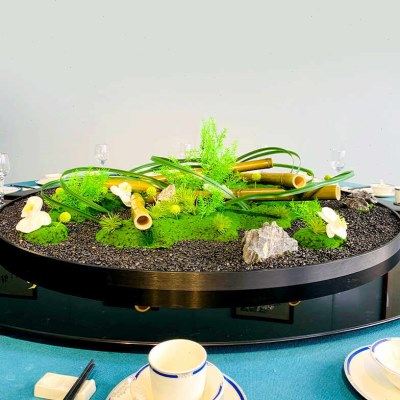 酒店大圆桌中间转盘花艺摆件新中式创意摆花会所餐桌装饰造景装饰,家居饰品,餐桌花艺,淘宝优惠券,粉丝福利购,淘宝优惠卷