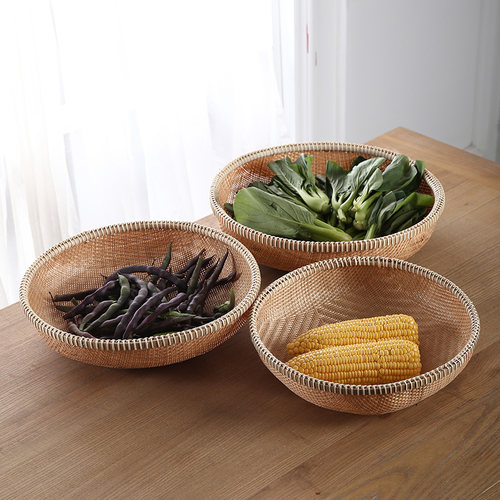 纯手工精编竹筐馒头筐水果篮沥水篮圆形簸箕家用收纳筐竹篮子竹筛