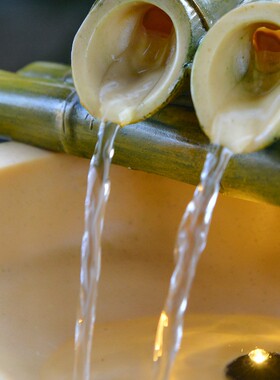 竹子工艺品循环水喷泉小型水车转轮流水器景观办公室桌面装饰摆件