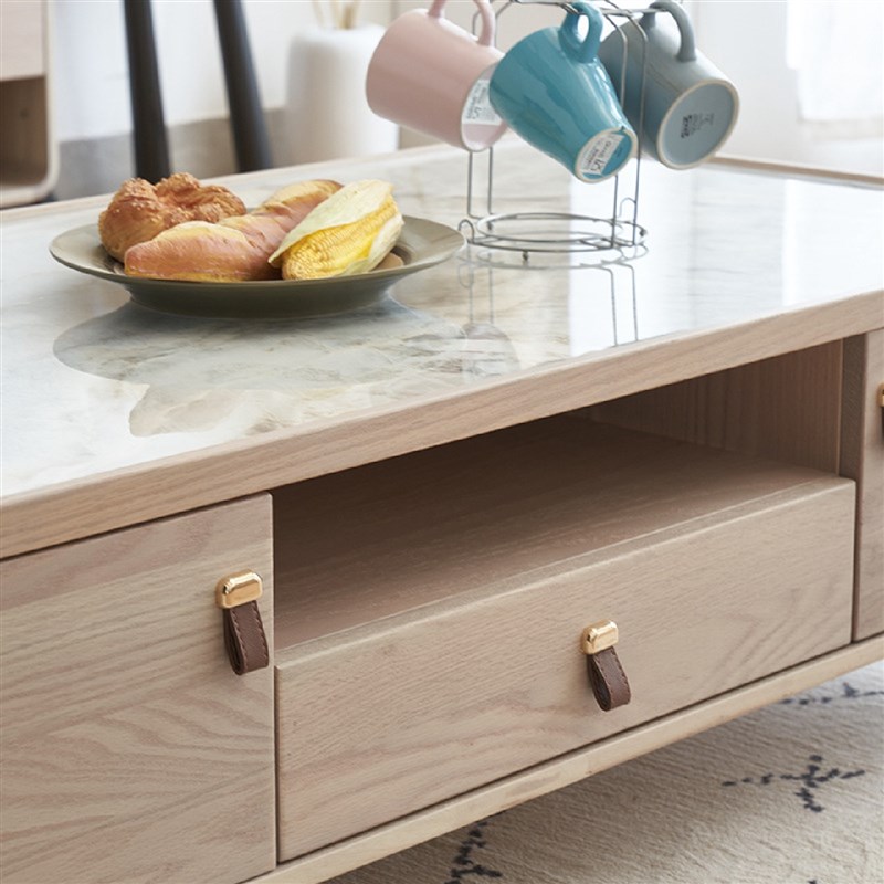 全实木岩板电视柜茶几组合简约客厅小户型现代轻奢落地柜家用新款