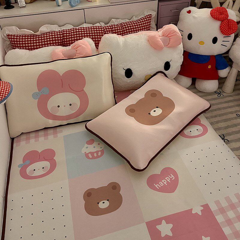 晚安猫独家少女心凉感牛奶丝凉席1.5m床可折叠空调席宿舍冰丝席子