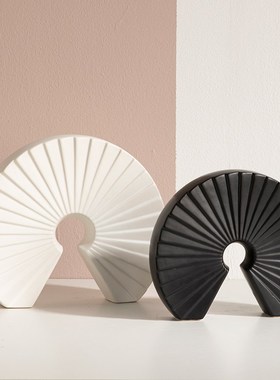 抽象黑白扇形艺术陶瓷工艺品样板间酒柜玄关摆件办公室客厅电视柜