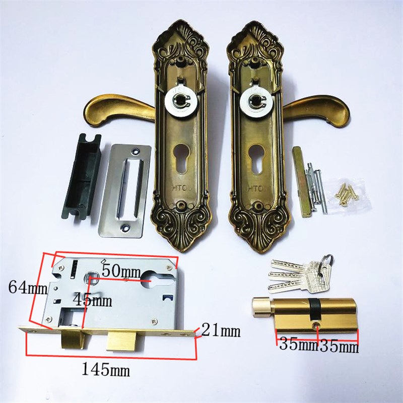 免邮欧式黄古铜色小n50双舌静音插芯房门锁 卧室木门仿古执手锁