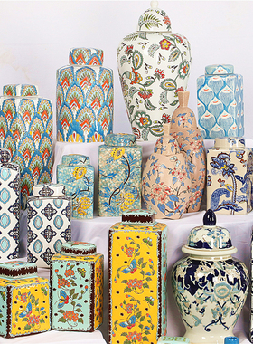 中欧式家居装饰粉彩陶瓷储物罐民宿客厅电视柜摆件玄关博古架摆设