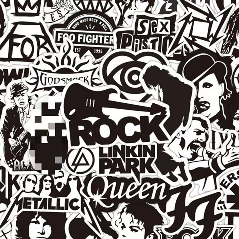 50张摇滚ROCK朋克乐队个性潮牌LOGO贴纸装饰笔记本头盔水杯电动车