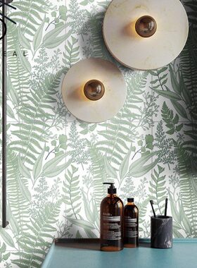 法式复古浅绿色绿植树叶花砖卫生间浴室墙砖200x600餐厅阳台瓷砖