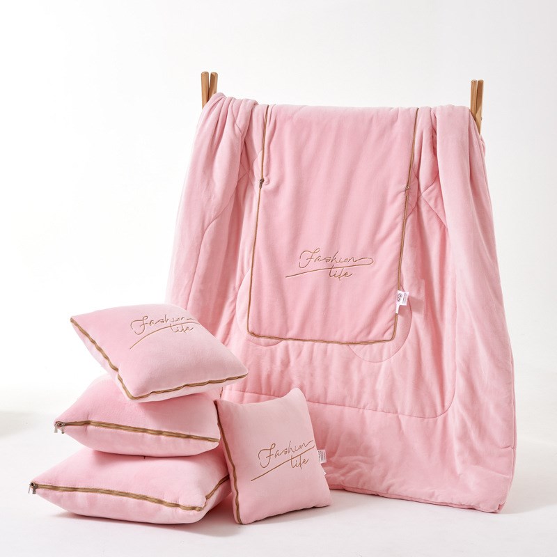 加厚刺绣牛奶绒抱枕被子两用办公室午睡汽车靠枕两用可Z折叠靠垫