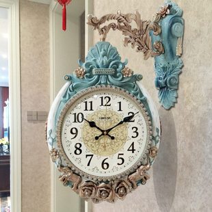 石英钟客厅双面挂钟欧式大气静音钟表创意家用墙挂表个性装饰时钟