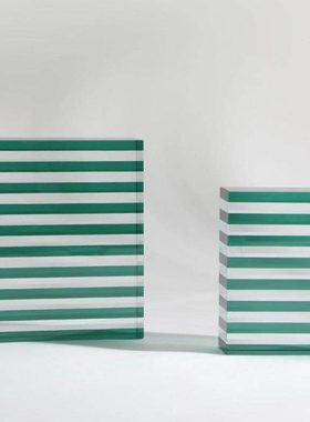 现代简约欧式轻奢创意水晶条纹方块摆件样板房售楼处软装饰品摆设