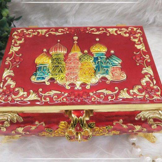 俄罗斯城堡珐琅彩锡制首饰盒女士项链盒钻戒盒 结婚化妆镜珠宝盒