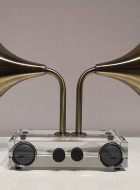 现代轻奢水晶复古收音机功放音响摆件酒店样板间客厅玄关创意装饰