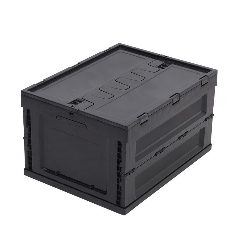 黑色折叠式物流中转周转箱塑料加厚带盖折叠箱长方形折叠箱