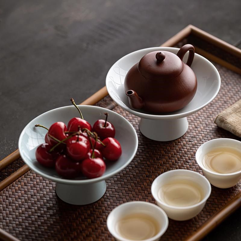 陶瓷脚茶点室盘精致迷高你点心碟茶茶道定托盘壶承家用道具摆件制