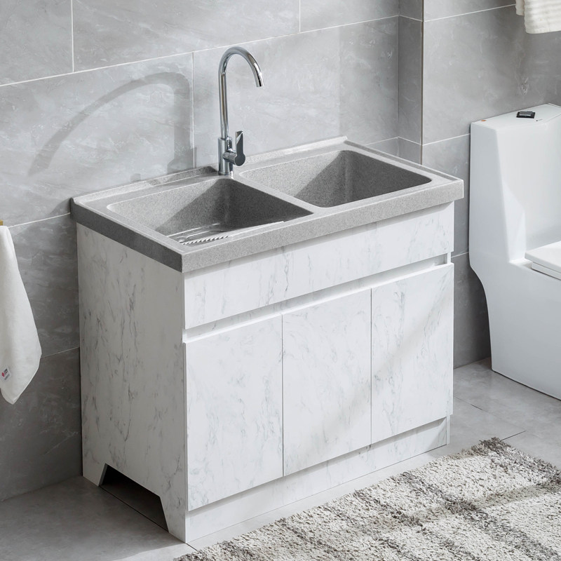 双下水污水分离石英石洗衣台阳台人造石材洗衣柜组合洗衣池带搓板