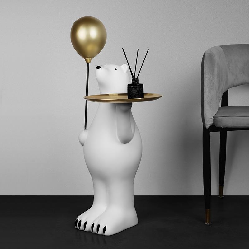 创意轻奢北极熊托盘落地摆件客厅玄关家居酒店软装饰乔迁新居礼品