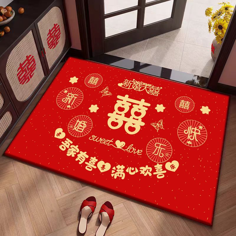 结婚门口地垫入户门垫喜庆红色进门口门垫子婚房装饰防滑红色地毯