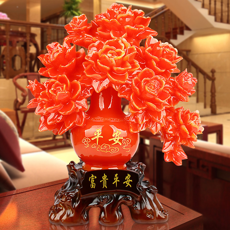 开业牡丹花瓶结婚礼物新房摆件家居客厅工艺饰品摆设创意中式装饰