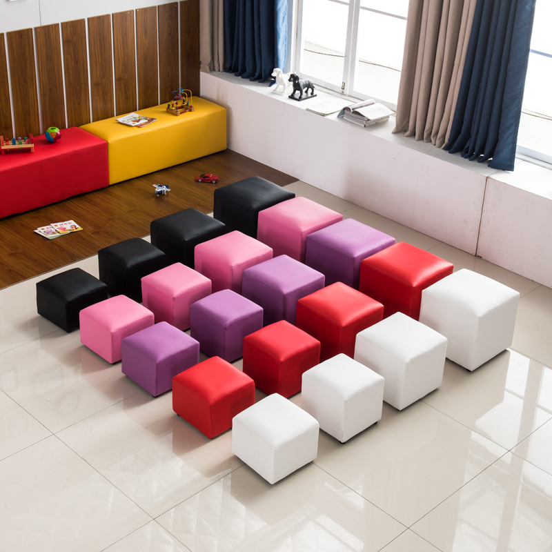 包邮皮方格凳换鞋凳子搁脚凳沙发小矮凳试衣间展会活动软体坐凳子