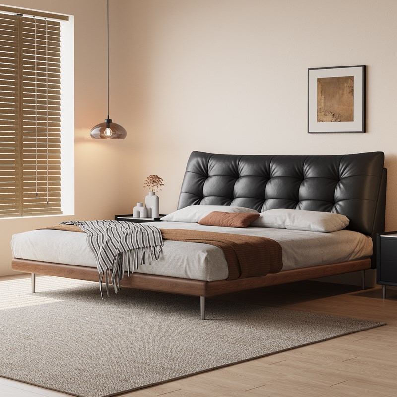 复古真皮床高箱储物软包小户型大气主卧婚床双人床法式皮艺床棕色