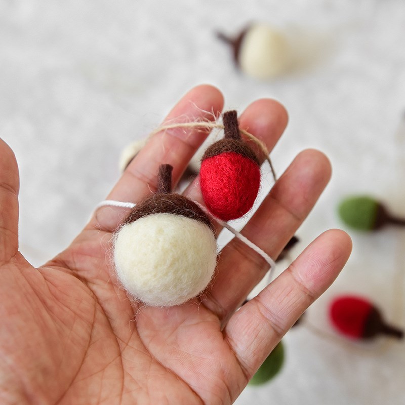 圣诞球串羊毛毡橡果v串花环圣诞节装饰 迷你小树挂件吊饰装饰