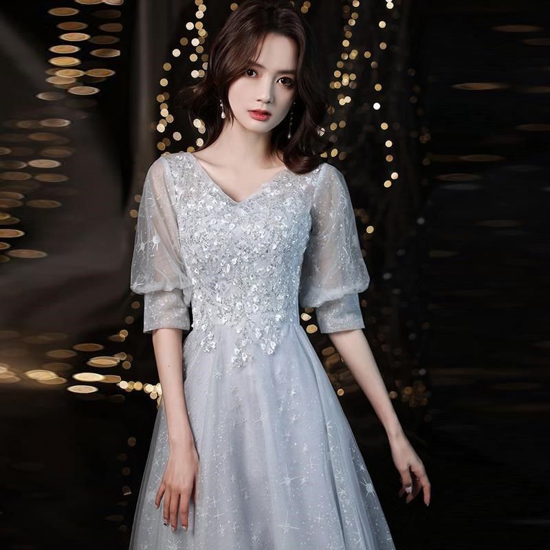 宴会主持人钢琴声乐音乐艺考艺术生连衣裙成年礼毕V业季长款礼服