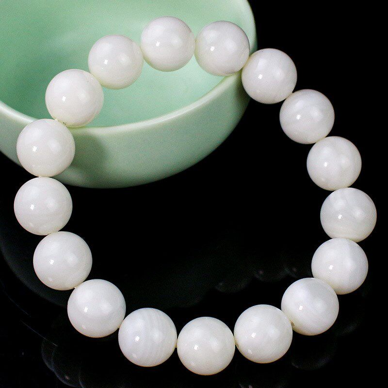 贝壳手链手串佛珠玉化白色手饰BM女生饰品K情侣礼品圆珠母亲情人