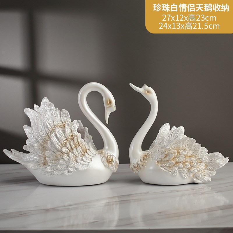 欧式轻奢客厅摆h件高级感 情侣黑天鹅装饰工艺品 家居饰品结婚礼