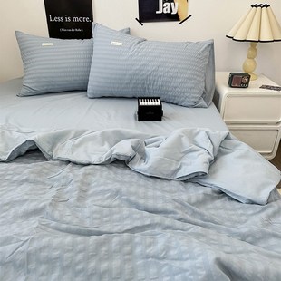 薄被芯1. 日系ins纯色雾霾蓝泡泡纱夏凉被z四件套单双人空调被夏季