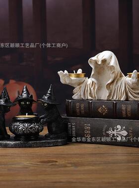 跨境新品Ghost Wizard Magic Cat Candlestick幽灵巫师魔法猫烛台