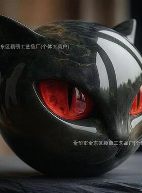 跨境新品Luxury  Cat Stone Sculpture奢华树脂黑猫石装饰品