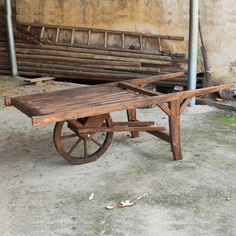 怀旧民俗老物件老式手推车老木车独轮车农村旧物平板车复古老农具