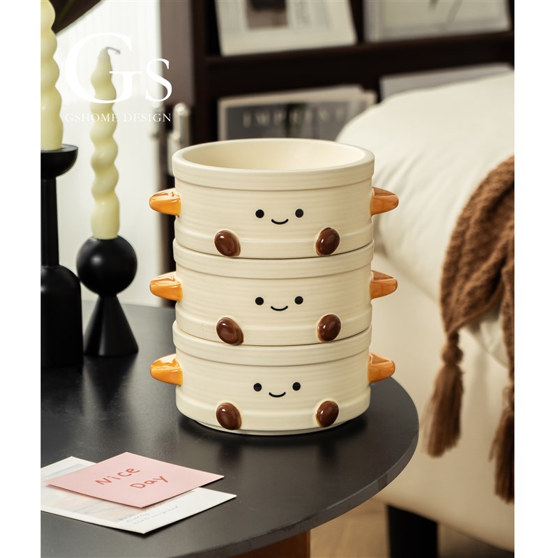 奶油风可爱收纳桌面收纳盒多功能钥匙收纳陶瓷摆件置物架托盘神器