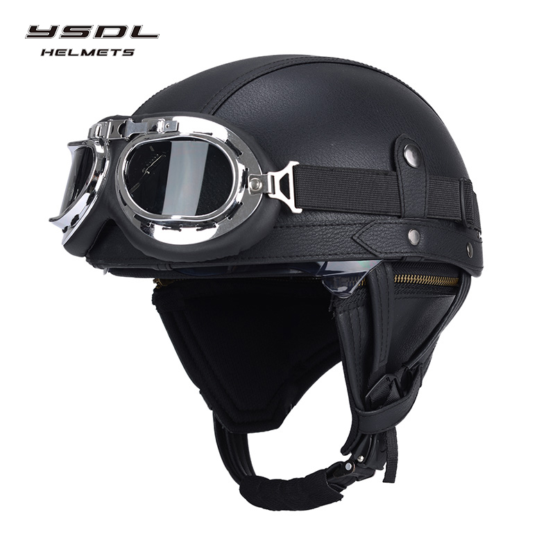 DL四季哈雷头盔男女复古半盔皮盔夏电动机车安全帽送围脖