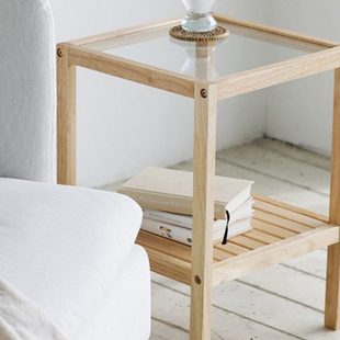 北欧风床头柜床头置物架实木茶几卧室收纳架酒店民宿沙发边几方桌