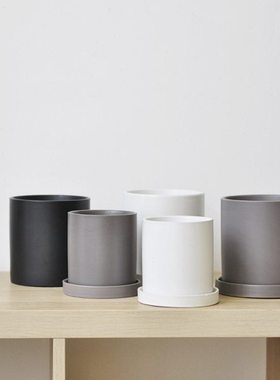 有孔有托盘 多肉 绿植种植盆 素色哑光陶瓷花盆 室内阳台装饰P042