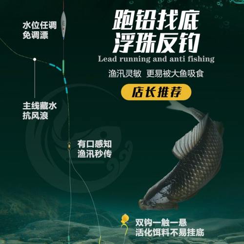 新型跑铅子线双钩子母钩鱼钩鲤鱼神钩反底钓浮珠欧鲤钓法欧式钓组