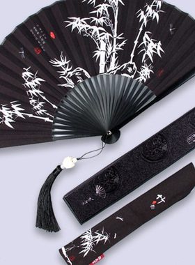 K9HX扇子折扇风士古风黑色小扇儿童随身便携折叠扇夏季女式