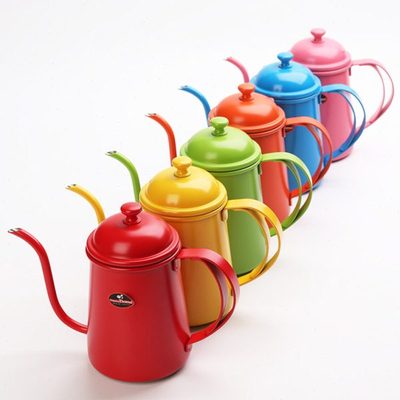 Tiamo手冲咖啡壶炫彩不锈钢细口壶 细长嘴烧水壶户外多巴胺色0.7L