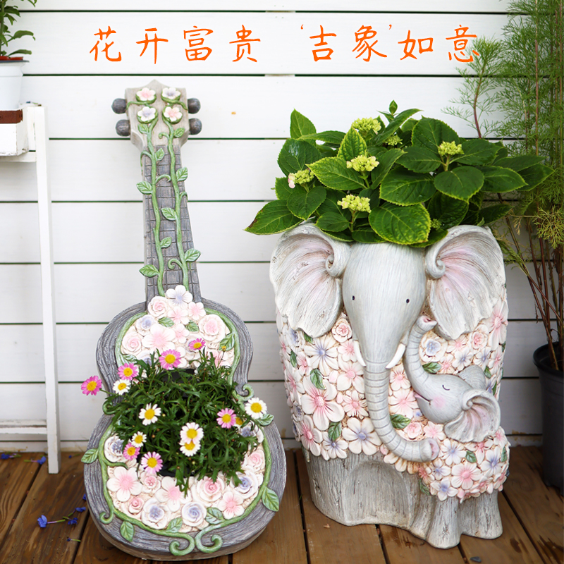 复古动物大象花盆雕塑摆件u落地装饰户外花园庭院阳台别墅门口布