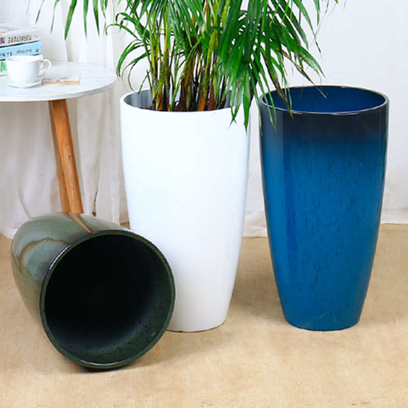 环球落地高塑料花盆家用客厅大绿A植花盆加厚树脂圆筒形花盆带托