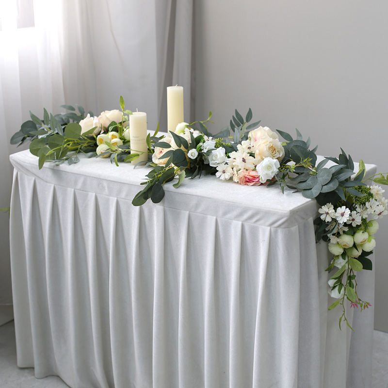 自然风餐桌植物摆花婚礼宴会自助餐厅长条桌花定制垂钓悬挂仿真花